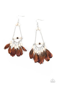 Haute Hawk - Paparazzi - White Stone Brown Feather Earrings