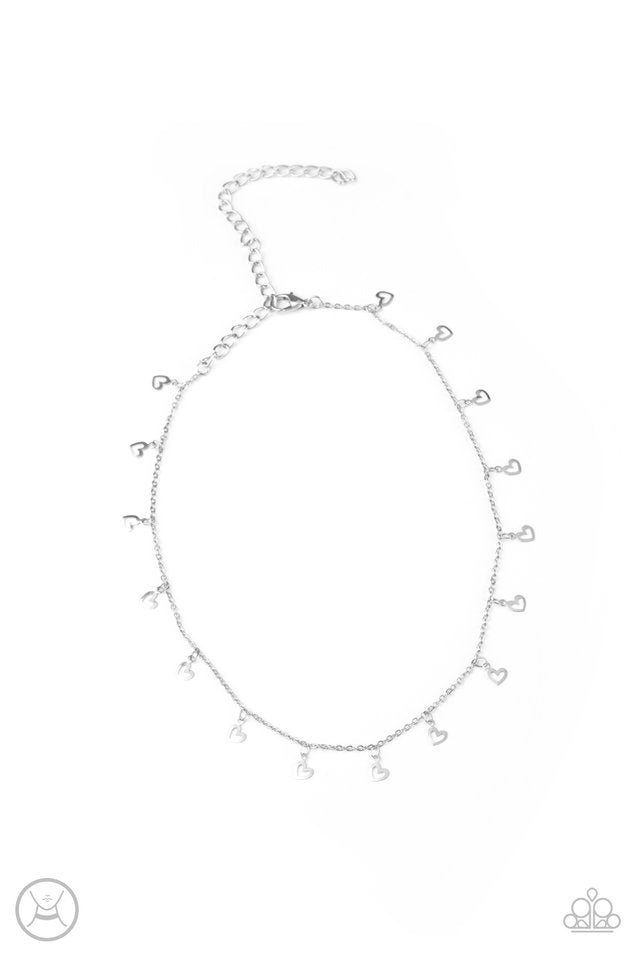 Charismatically Cupid - Paparazzi - Silver Heart Dainty Choker Necklace