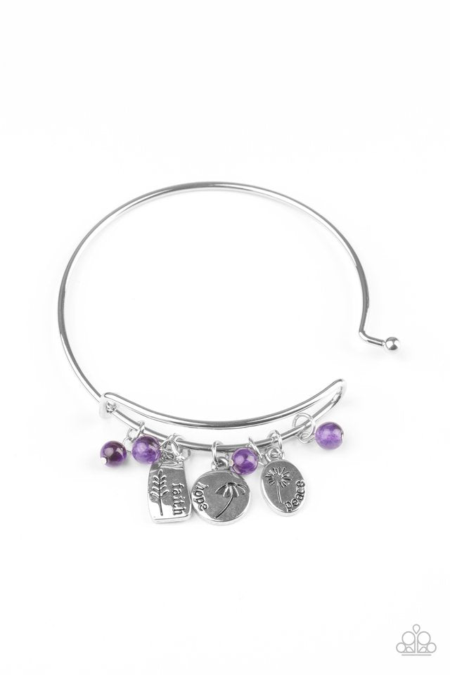 GROWING Strong - Paparazzi - Purple Bead Silver Inspirational Charms Toggle Bracelet