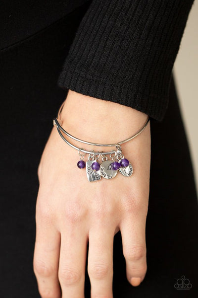 GROWING Strong - Paparazzi - Purple Bead Silver Inspirational Charms Toggle Bracelet