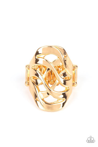 Open Fire - Paparazzi - Gold Crisscross Bar Ring