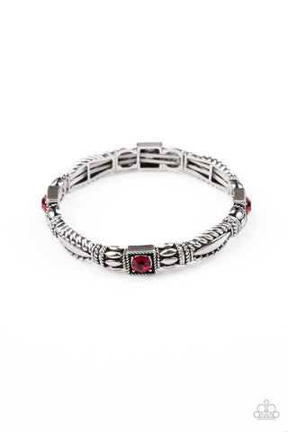 Get This GLOW On The Road - Paparazzi - Red Rhinestone Silver Frame Stretchy Bracelet