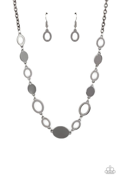 Working OVAL-time - Paparazzi - Black Gunmetal Disc and Oval Necklace