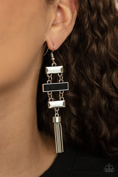 Mind, Body, and SEOUL - Paparazzi - Black and Silver Rectangle Earrings
