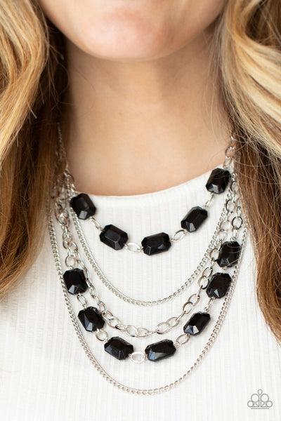 Standout Strands - Paparazzi - Black Rectangular Bead Silver Layered Necklace