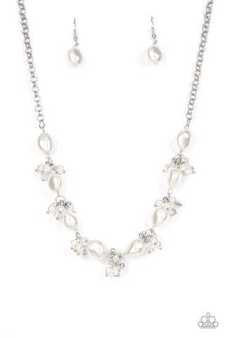 Rolling with the BRUNCHES - Paparazzi - White Pearl Iridescent Crystal Cluster Necklace
