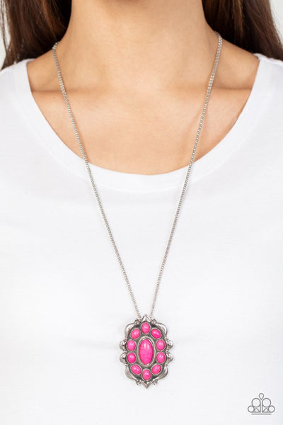 Mojave Medallion - Paparazzi - Pink Stone Earthy Pendant Necklace