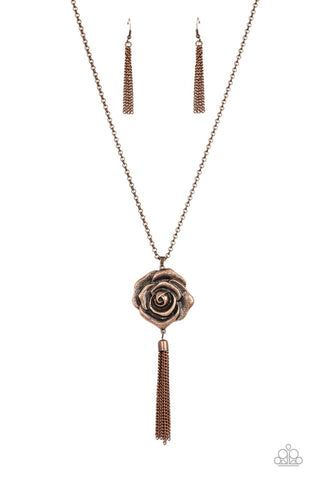 Rosy Redux - Paparazzi - Copper Rose Pendant Fringe Tassel Necklace