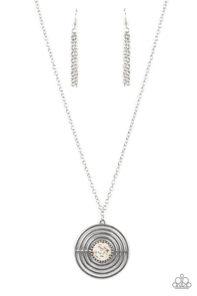 Targeted Tranquility - Paparazzi - White Multi Iridescent Flecks Circle Pendant Necklace
