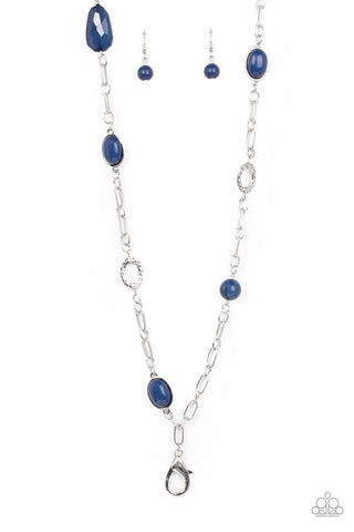 Barcelona Bash - Paparazzi - Blue Bead Silver Lanyard Necklace