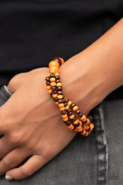 Oceania Oasis - Paparazzi - Orange and Brown Wood Bead Stretchy Bracelet