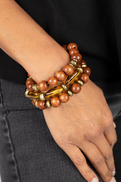 WILD-Mannered - Paparazzi - Gold Brown Cheetah Bead Stretchy Bracelet