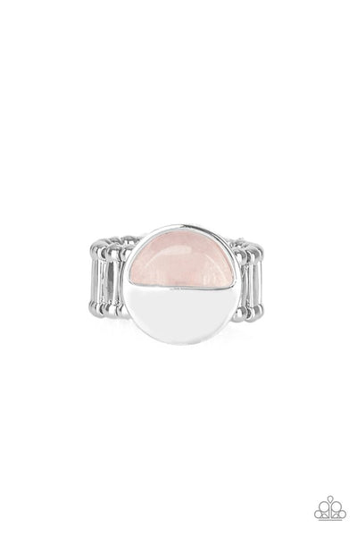 Stone Seeker - Paparazzi - Pink Glassy Stone Silver Circle Crescent Ring