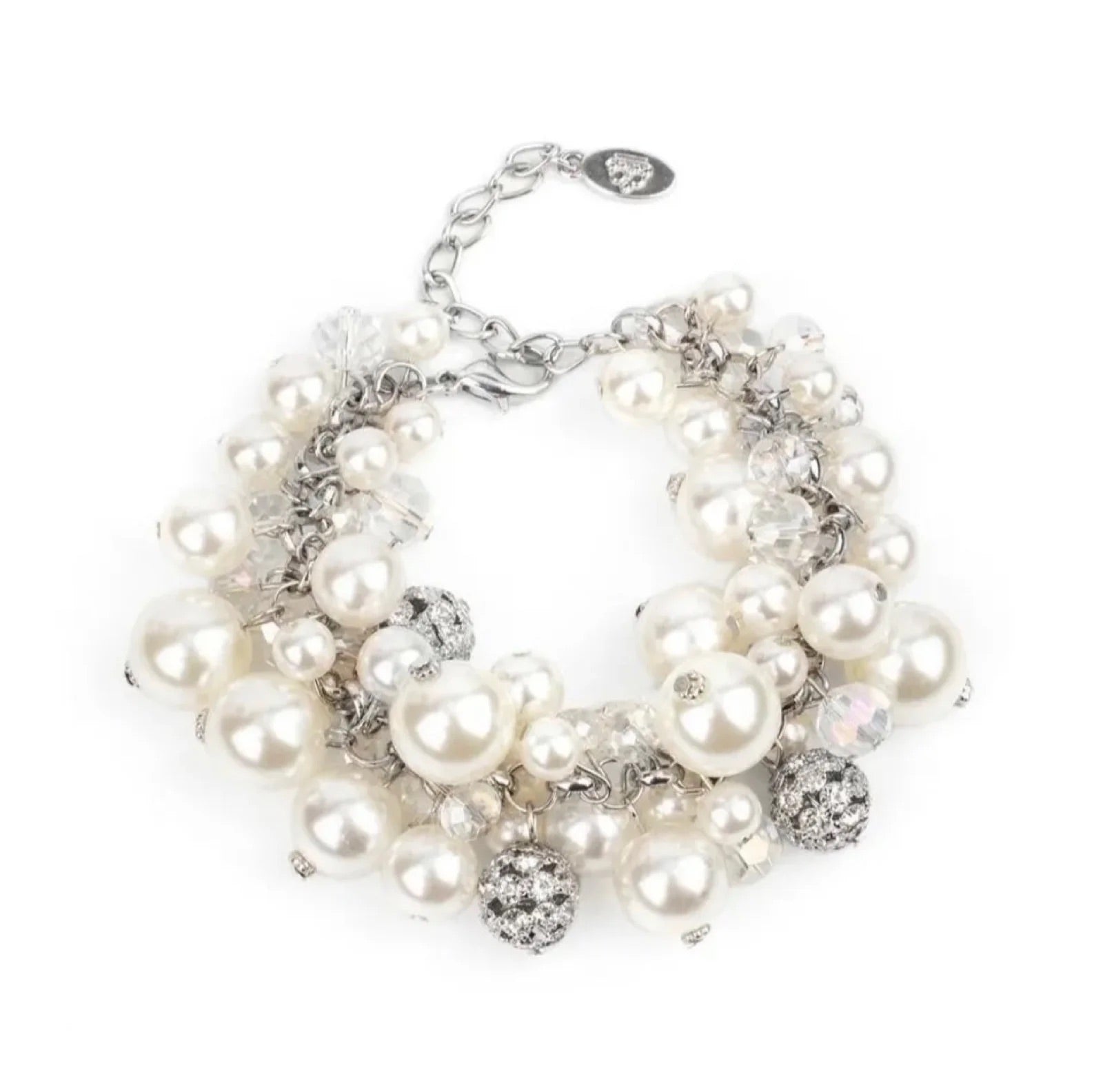 Couture Celebrator - Exclusive White Pearl Rhinestone Zi Collection Clasp Bracelet - Paparazzi