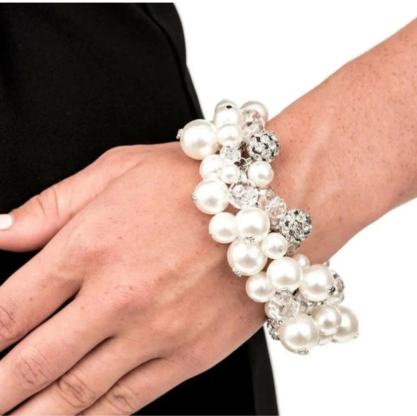Couture Celebrator - Exclusive White Pearl Rhinestone Zi Collection Clasp Bracelet - Paparazzi
