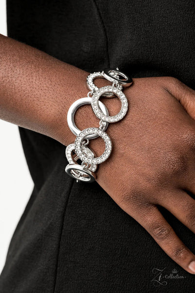 Role Model - Exclusive Silver Hoop White Rhinestone Clasp Zi Collection Bracelet - Paparazzi