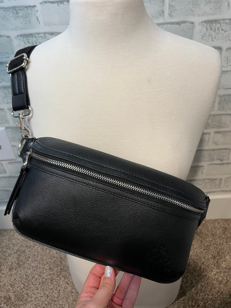 Black Leather Paparazzi Fanny Pack Crossbody Bag — Paparazzi Accessories