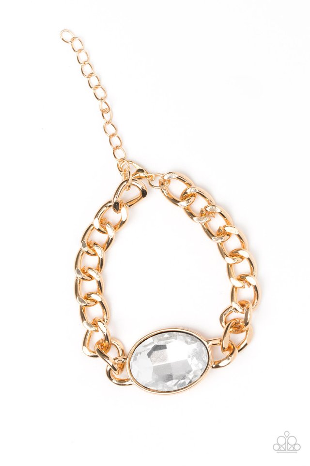 Luxury Lush - Paparazzi - Gold Chain White Gem Clasp Bracelet