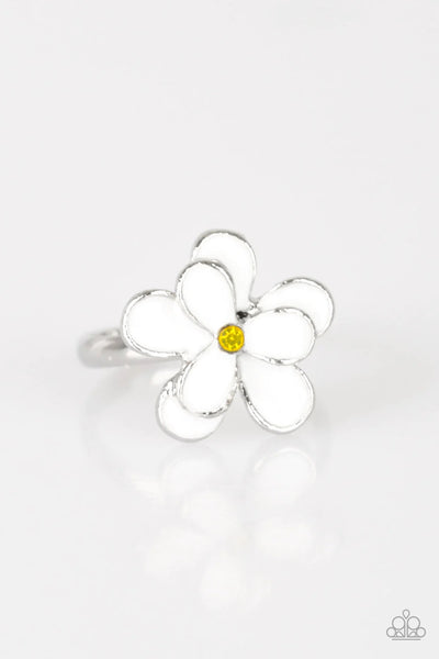 White Flower Colored Rhinestone Center Children's Ring - Paparazzi Starlet Shimmer