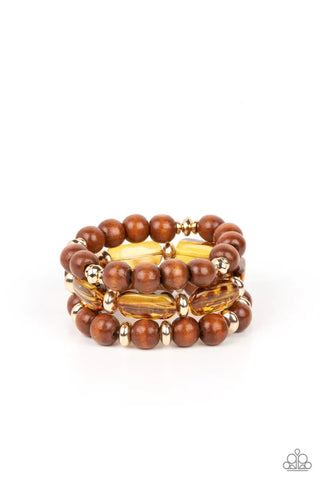 WILD-Mannered - Paparazzi - Gold Brown Cheetah Bead Stretchy Bracelet