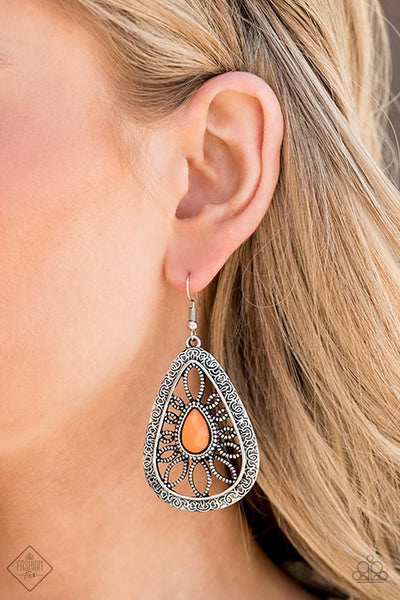 Floral Frill - Paparazzi - Orange Earrings