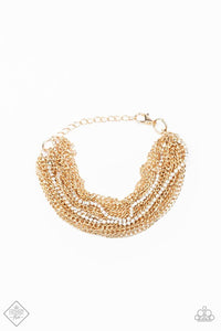 Pour Me Another - Paparazzi - Gold Stacked Chain White Rhinestone Clasp Bracelet