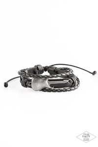 Lead Guitar - Paparazzi - Black Leather Guitar Urban Sliding Knot Bracelet