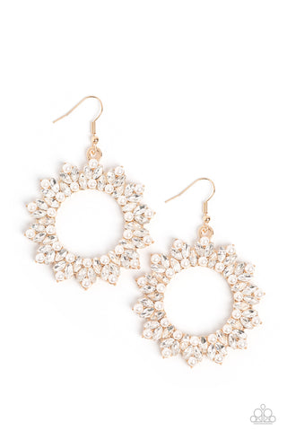 Combustible Couture - Paparazzi - Gold Circle White Pearl Rhinestone Convention Exclusive 2022 Earrings