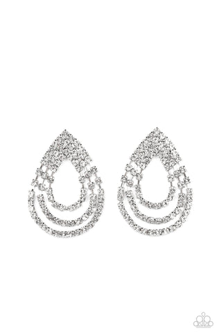 Take a POWER Stance - Paparazzi - White Rhinestone Teardrop Post Convention Exclusive 2022 Earrings