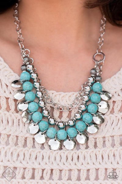 Leave Her Wild - Blue Turquoise Stone Silver Disc Layered Necklace - Paparazzi Fashion Fix September 2022