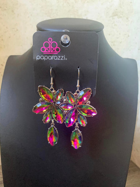 Radiant Retrospection - Paparazzi - Multi Oil Spill Rhinestone Exclusive October 2022 Earrings