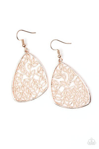 Time To LEAF - Paparazzi - Rose Gold Leaf Filigree Earrings