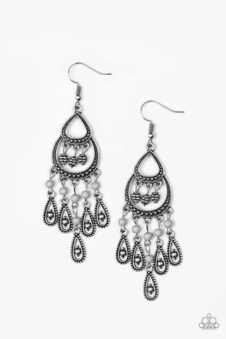 Eastern Excursion - Paparazzi - Silver Teardrop Chandelier Earrings