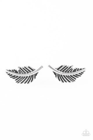 Flying Feathers - Paparazzi - Silver Post Earrings