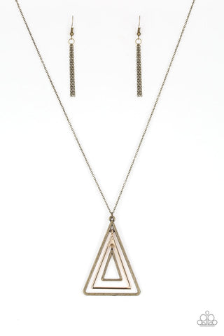 TRI Harder - Paparazzi - Brass and Gold Triangle Pendant Necklace