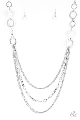 Margarita Masquerades - Paparazzi - White Bead Silver Chain Layered Necklace