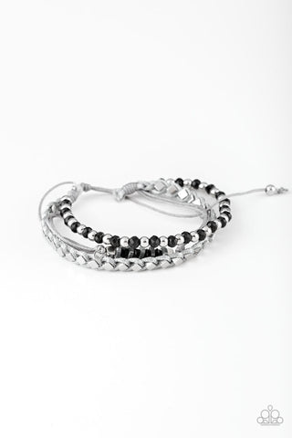 Ultra Modern - Paparazzi - Black Bead Silver Beaded Sliding Knot Bracelet