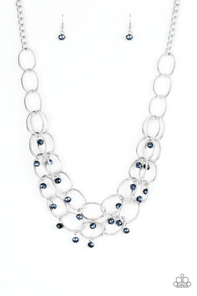 Yacht Tour - Paparazzi - Blue Metallic Bead Silver Chain Link Necklace