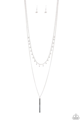 Keep Your Eye On The Pendulum - Paparazzi - Silver Layered Bead Rectangle Pendant Necklace