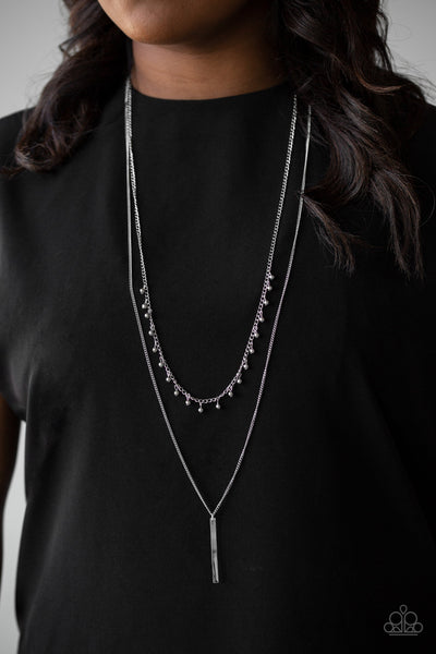 Keep Your Eye On The Pendulum - Paparazzi - Silver Layered Bead Rectangle Pendant Necklace