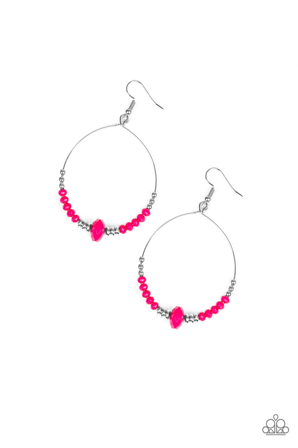 Retro Rural - Paparazzi - Pink Bead Silver Wire Hoop Earrings