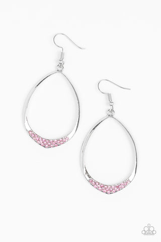 REIGN Down - Paparazzi - Pink Rhinestone Silver Earrings