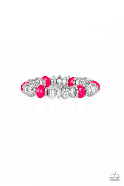Live Life To The COLOR-fullest - Paparazzi - Pink Bead Ornate Silver Bead Stretch Bracelet