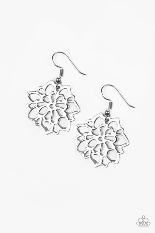 Darling Dahlia - Paparazzi - Silver Flower Earrings