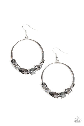 Legendary Luminescence - Paparazzi - Silver Smoky Rhinestone Earrings