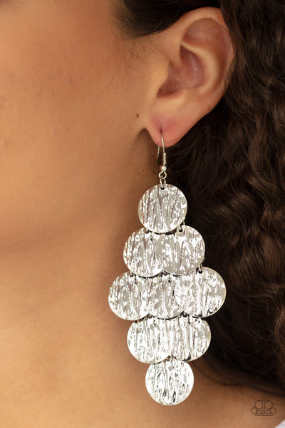 Uptown Edge - Paparazzi - Silver Embossed Disc Earrings