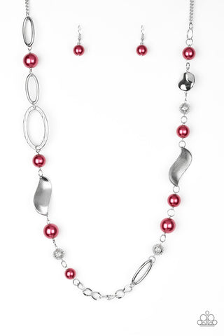 All About Me - Paparazzi - Red Pearl Silver Accent Necklace