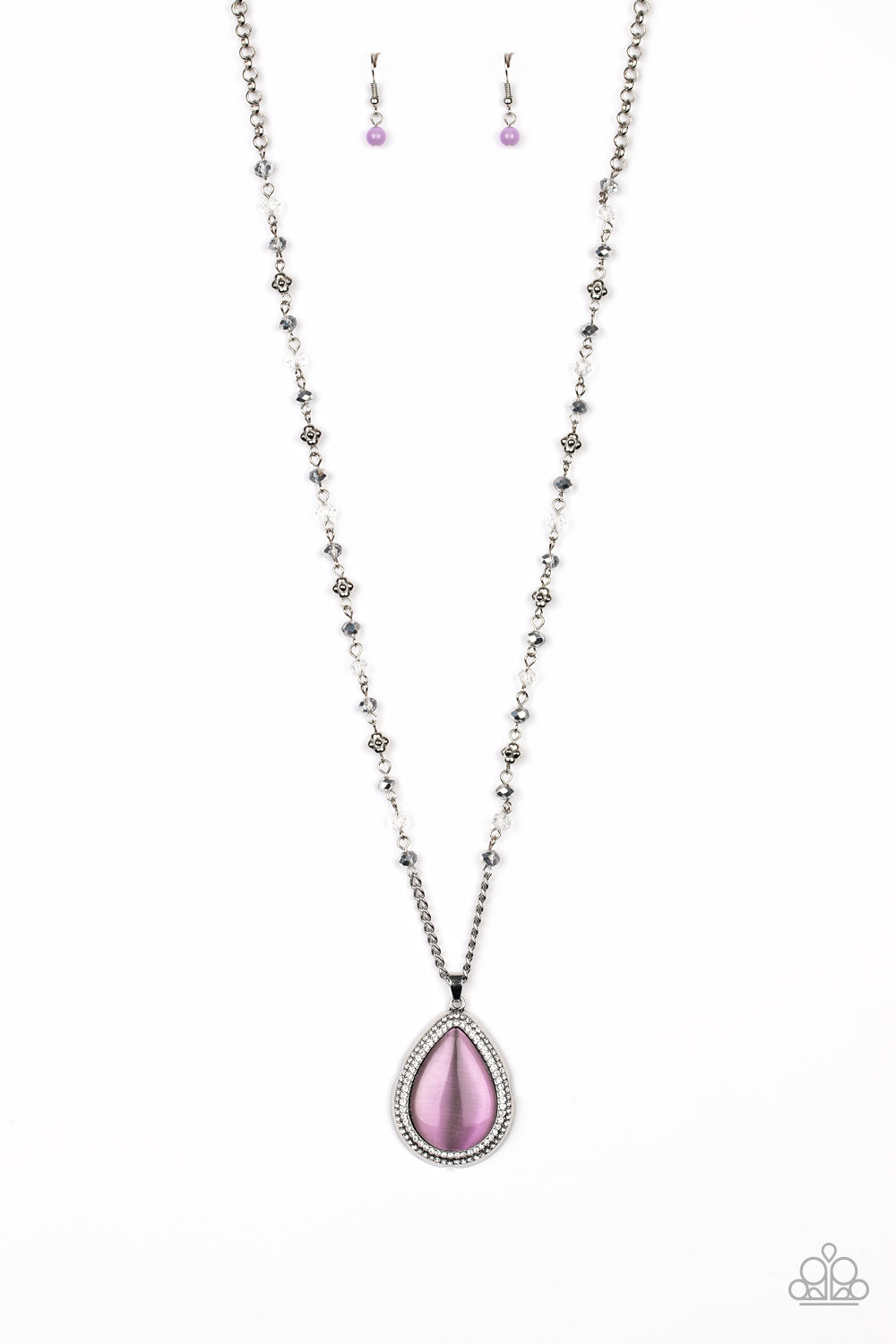 Fashion Flaunt – Paparazzi – Purple Moonstone Teardrop Silver Pendant Necklace