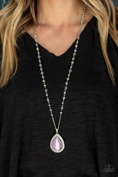 Fashion Flaunt – Paparazzi – Purple Moonstone Teardrop Silver Pendant Necklace