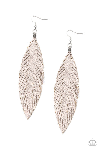 Feather Fantasy - Paparazzi - Multi Silver Metallic Leather Feather Earrings